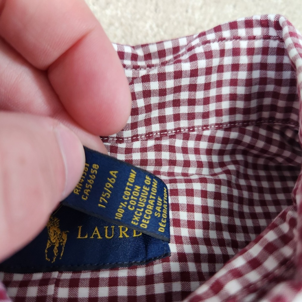Polo Ralph Lauren Shirt Men Medium Gingham Check Maroon Button Down Classic Fit - Picture 5 of 9